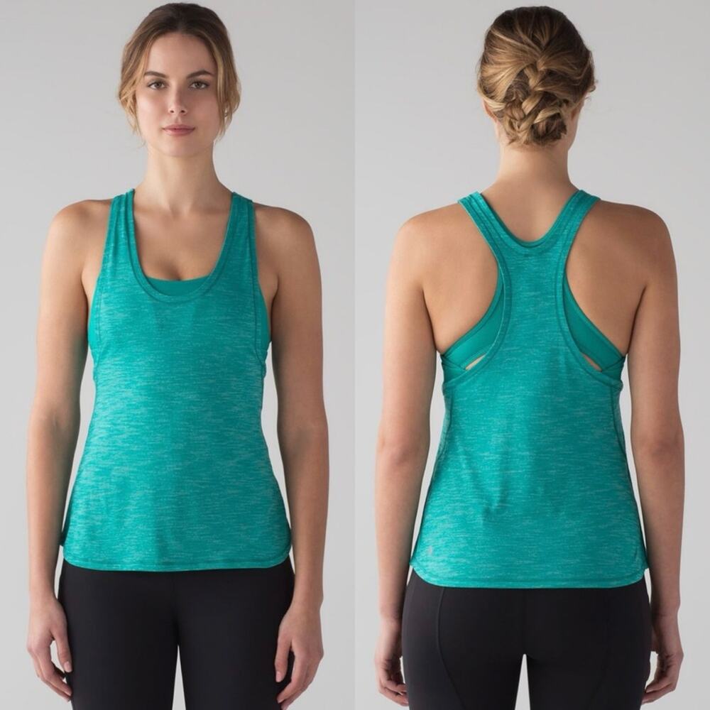Lululemon Glide and Stride Tank In Heathered Viridian Green/Viridian Green Sz 8